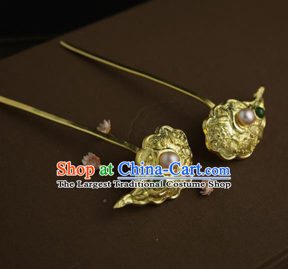 Chinese Ancient Queen Golden Cloud Hairpins Traditional Hanfu Hair Clip Hair Accessories for Women