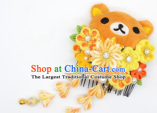 Japanese Geisha Oiran Kimono Yellow Chrysanthemum Sakura Tassel Hair Comb Hairpins Traditional Yamato Hair Accessories for Women