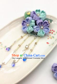 Japanese Geisha Oiran Kimono Lilac Sakura Tassel Hair Stick Hairpins Traditional Yamato Hair Accessories for Women