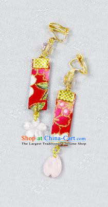 Japanese Geisha Oiran Kimono Red Earrings Traditional Yamato Ear Accessories for Women