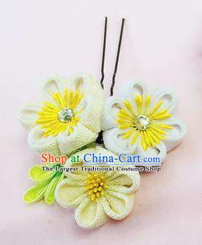 Japanese Geisha Courtesan Kimono Yellow Sakura Hairpins Traditional Yamato Hair Accessories for Women