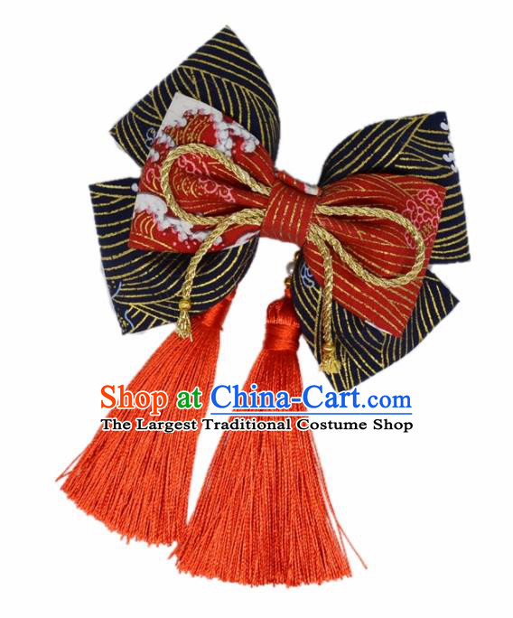 Japanese Geisha Oiran Kimono Red Bowknot Tassel Hair Claw Hairpins Traditional Yamato Hair Accessories for Women