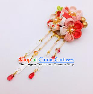 Japanese Geisha Courtesan Kimono Pink Sakura Tassel Hair Claw Hairpins Traditional Yamato Hair Accessories for Women