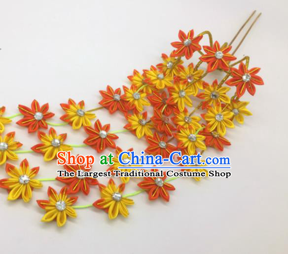 Japanese Geisha Courtesan Kimono Maple Leaf Tassel Hairpins Traditional Yamato Hair Accessories for Women