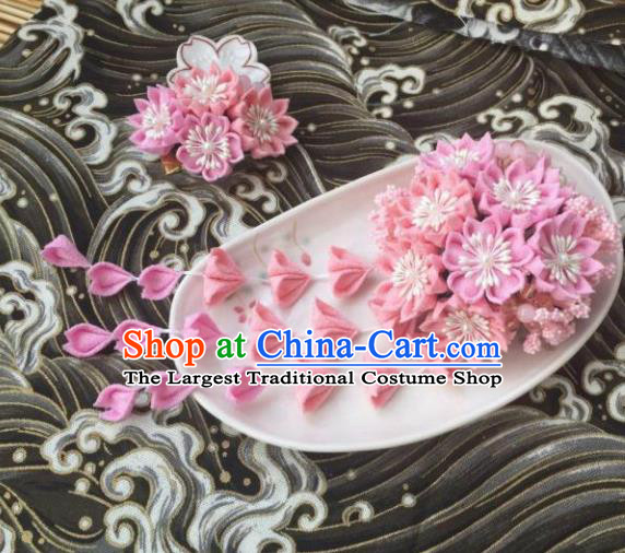 Japanese Geisha Courtesan Kimono Pink Sakura Tassel Hair Claw Hairpins Traditional Yamato Hair Accessories for Women