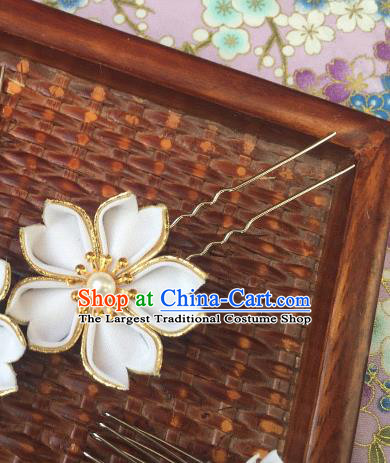 Japanese Geisha Courtesan Kimono White Sakura Hairpins Traditional Yamato Hair Accessories for Women