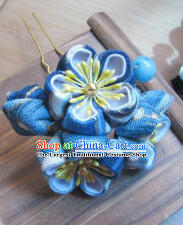 Japanese Geisha Courtesan Blue Sakura Hairpins Traditional Yamato Kimono Hair Accessories for Women