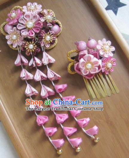 Japanese Geisha Courtesan Pink Sakura Hair Claw and Hairpins Traditional Yamato Kimono Hair Accessories for Women