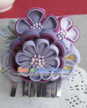 Japanese Geisha Courtesan Purple Flowers Hair Claw Hairpin Traditional Yamato Kimono Hair Accessories for Women