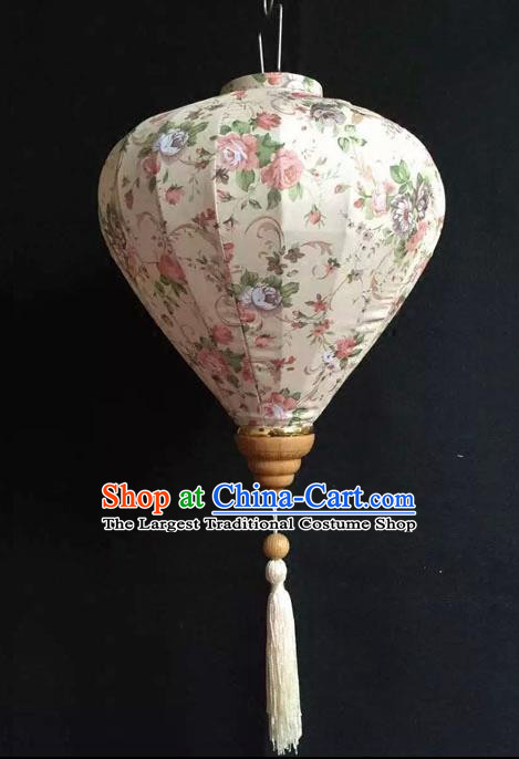 Chinese Traditional White Hanging Lantern New Year Handmade Painting Roses Palace Lanterns