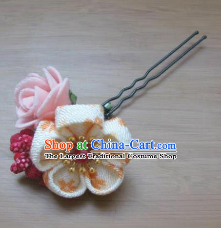 Japanese Geisha Courtesan Pink Rose Sakura Little Hairpin Traditional Yamato Kimono Hair Accessories for Women