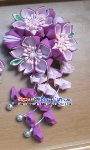 Japanese Geisha Courtesan Kimono Purple Sakura Hair Claw Hairpins Traditional Yamato Hair Accessories for Women