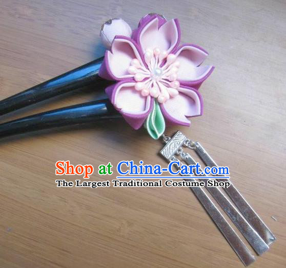 Japanese Geisha Courtesan Purple Sakura Hairpins Traditional Yamato Kimono Hair Accessories for Women