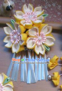 Japanese Geisha Courtesan Yellow Sakura Hair Claw Hairpins Traditional Yamato Kimono Hair Accessories for Women