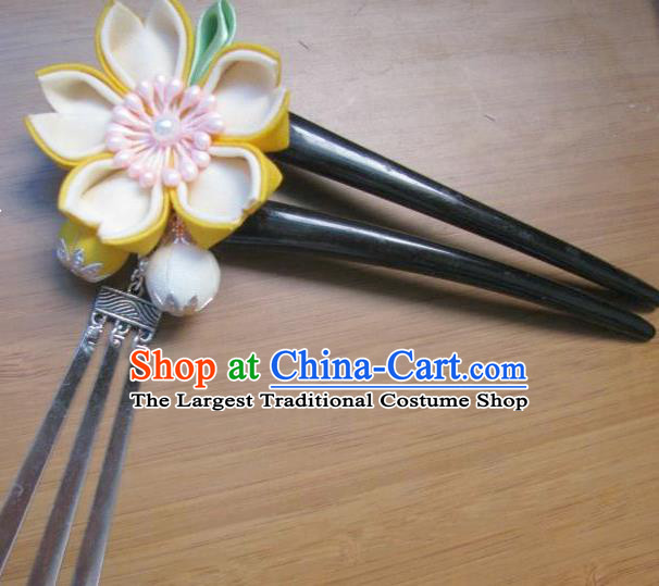 Japanese Geisha Courtesan Yellow Sakura Hairpins Traditional Yamato Kimono Hair Accessories for Women