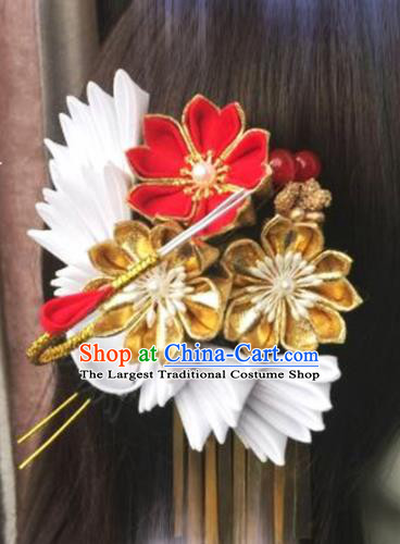 Japanese Geisha Courtesan Kimono Sakura Crane Hair Claw Hairpins Traditional Yamato Hair Accessories for Women