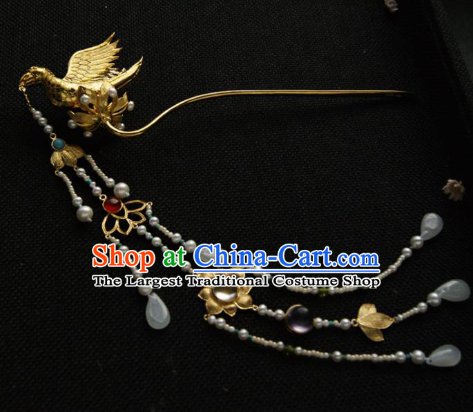 Chinese Ancient Tang Dynasty Queen Parrot Hairpins Tassel Step Shake Traditional Hanfu Hair Accessories for Women