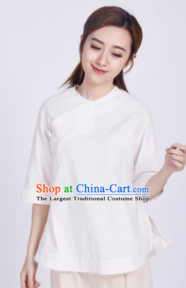 Chinese Traditional Martial Arts White Blouse Tai Chi Competition Shirt Costume for Women