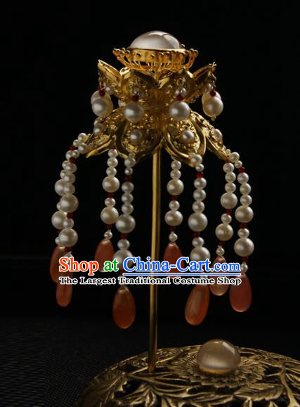 Chinese Ancient Tang Dynasty Queen Pearls Tassel Hairpins Traditional Hanfu Hair Accessories for Women