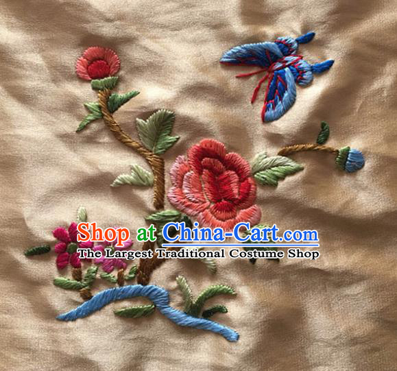 Chinese Handmade Traditional Embroidery Craft Embroidered Butterfly Flower Silk Fabric Patch