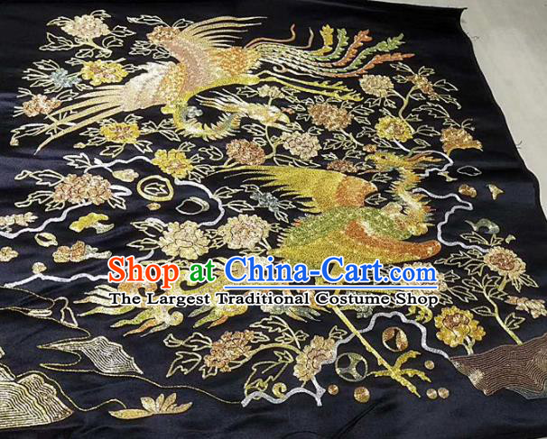 Chinese Handmade Embroidered Phoenix Black Silk Fabric Patch Traditional Embroidery Craft