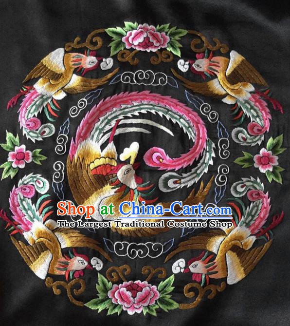 Chinese Handmade Embroidered Phoenix Peony Silk Fabric Patch Traditional Embroidery Craft