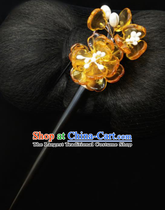 Chinese Ancient Hanfu Yellow Plum Hairpins Traditional Handmade Hair Accessories for Women