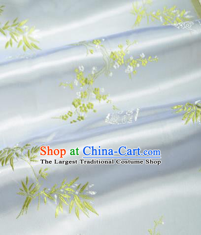 Traditional Chinese Royal Plum Bamboo Pattern Design White Brocade Silk Fabric Asian Satin Material