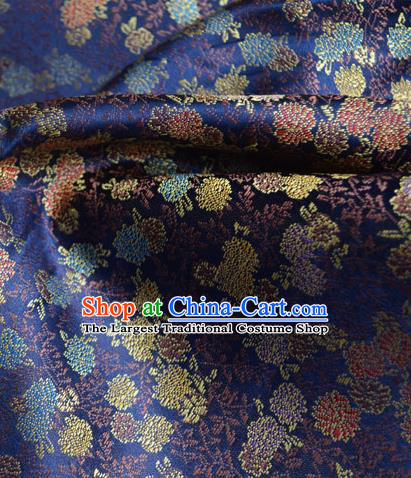 Traditional Chinese Royal Chrysanthemum Pattern Design Royalblue Brocade Silk Fabric Asian Satin Material