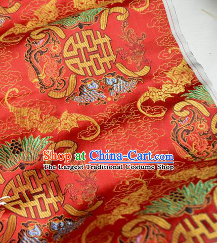 Traditional Chinese Royal Pattern Design Red Brocade Silk Fabric Asian Satin Material