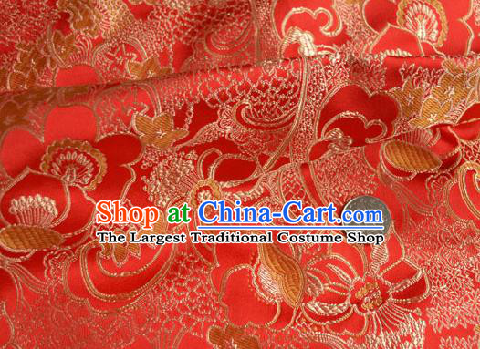 Traditional Chinese Royal Clivia Pattern Design Red Brocade Silk Fabric Asian Satin Material