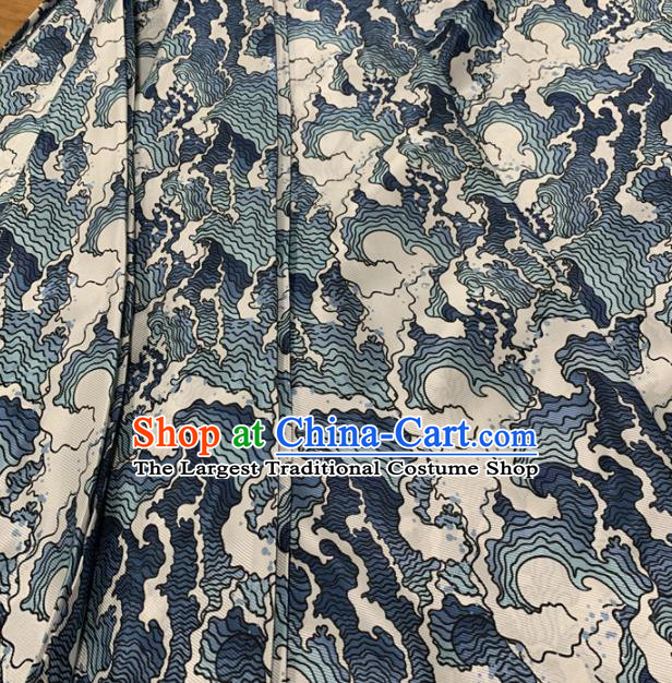 Traditional Chinese Royal Waves Pattern Design Beige Brocade Silk Fabric Asian Satin Material