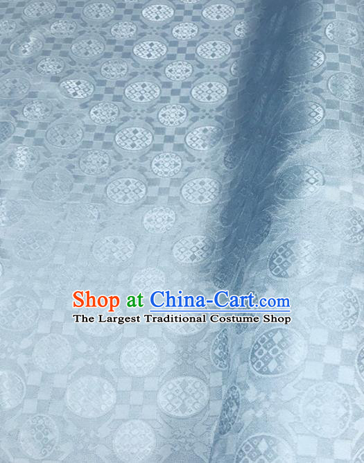 Traditional Chinese Royal Round Pattern Design Light Blue Brocade Silk Fabric Asian Satin Material