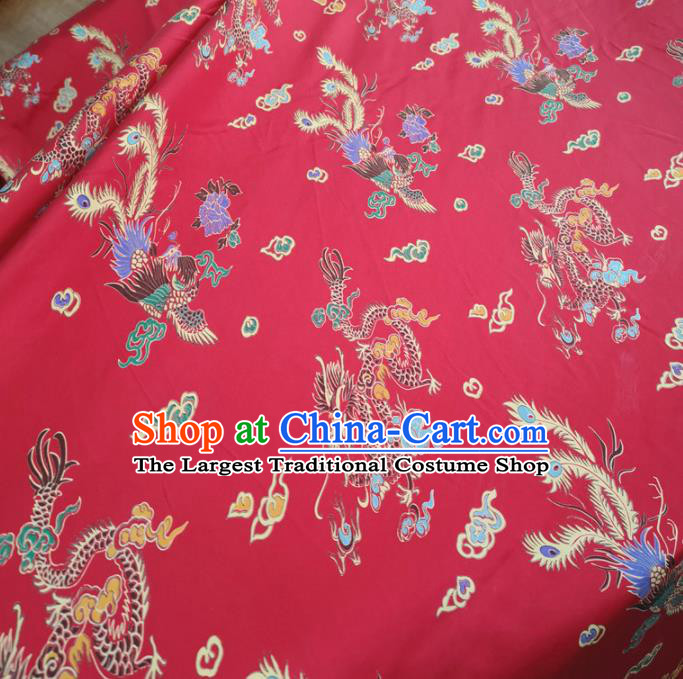 Traditional Chinese Royal Dragon Phoenix Pattern Design Rosy Brocade Silk Fabric Asian Satin Material