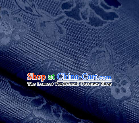 Chinese Traditional Peony Pattern Design Navy Satin Brocade Fabric Asian Silk Material