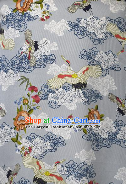 Chinese Traditional Cloud Crane Pattern Design Cheongsam Grey Satin Brocade Fabric Asian Silk Material