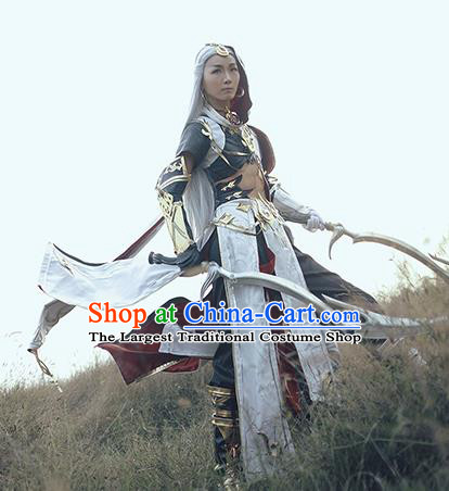 Chinese Ancient Cosplay Knight White Clothing Traditional Hanfu Swordsman Costume for Men