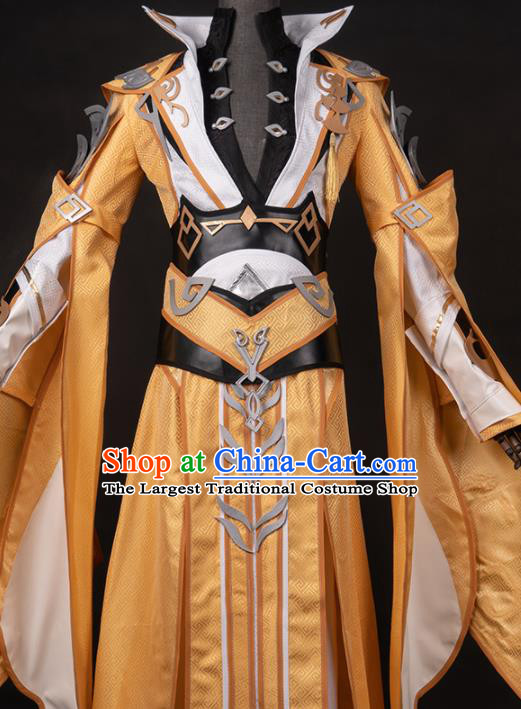 Chinese Ancient Drama Cosplay Knight King Golden Clothing Traditional Hanfu Swordsman Costume for Men