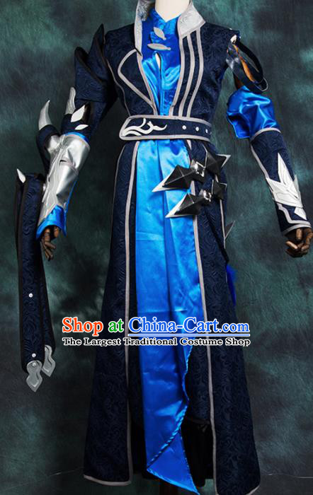 Chinese Ancient Drama Cosplay Young Hero Knight Blue Clothing Traditional Hanfu Swordsman Costume for Men