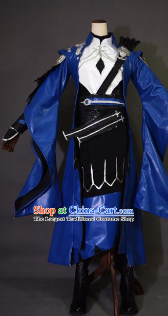 Chinese Ancient Cosplay Knight King Royalblue Clothing Traditional Hanfu Swordsman Costume for Men