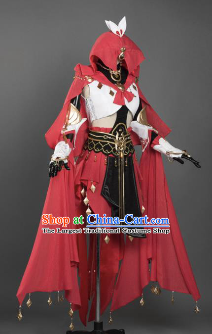 Chinese Ancient Cosplay Female General Heroine Red Dress Traditional Hanfu Princess Swordsman Costume for Women