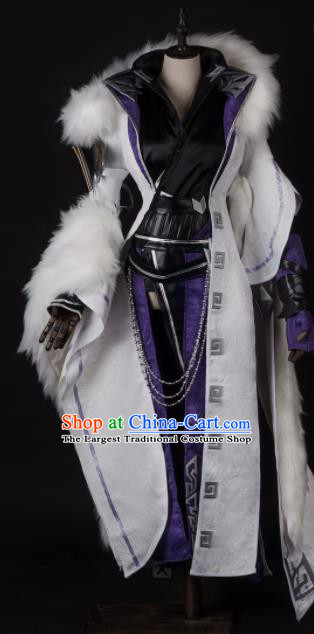 Chinese Ancient Drama Cosplay Knight King White Clothing Traditional Hanfu Swordsman Costume for Men