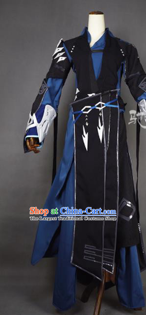 Chinese Ancient Cosplay Young Hero Knight Black Clothing Traditional Hanfu Swordsman Costume for Men