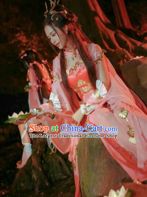 Chinese Ancient Cosplay Fairy Female Knight Pink Dress Traditional Hanfu Princess Swordsman Costume for Women