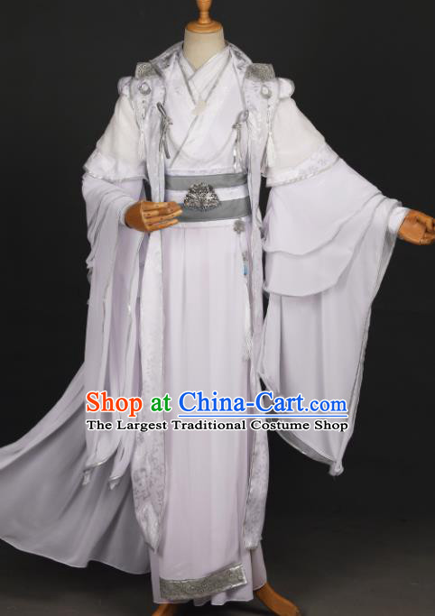 Chinese Ancient Drama Cosplay Prince Young Knight White Clothing Traditional Hanfu Swordsman Costume for Men