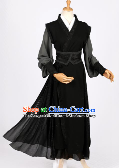 Chinese Ancient Drama Cosplay Young Knight Black Clothing Traditional Hanfu Swordsman Costume for Men