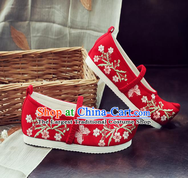 Asian Chinese National Red Cloth Shoes Traditional Hanfu Shoes Embroidered Shoes for Women