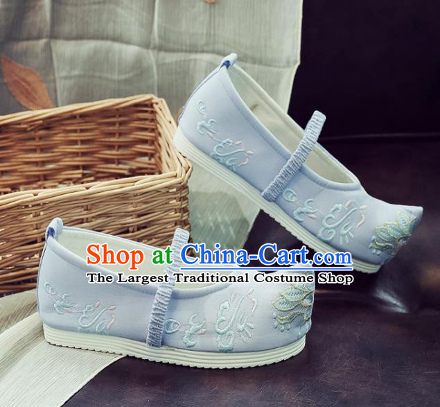 Asian Chinese Traditional Princess Hanfu Shoes National Blue Cloth Shoes Embroidered Shoes for Kids