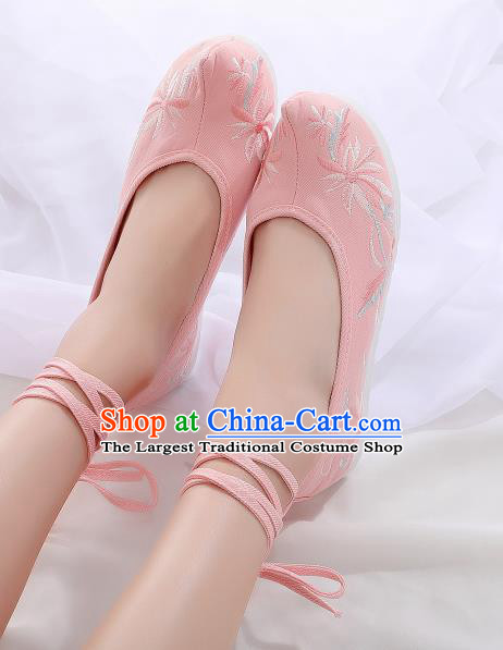 Asian Chinese Traditional Embroidered Chrysanthemum Pink Shoes Hanfu Shoes National Cloth Shoes for Women