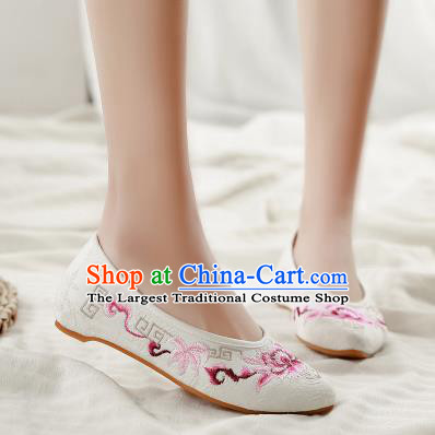 Asian Chinese Classical Dance Embroidered Peony White Shoes Traditional Hanfu Shoes National Cloth Shoes for Women